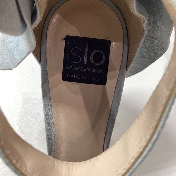 ISLO Isabella Lorusso Back Bow Open Toe Light Blue Suede Heels Size EU 37 - Picture 12 of 16